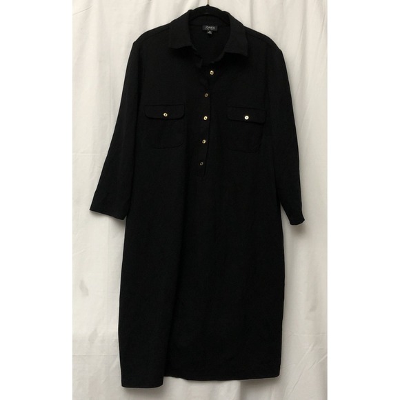 Jones New York Dresses & Skirts - Jones New York Women's Black Two Pocket Gold Buttons 3/4 Sleeve Shirt Dress - 16
